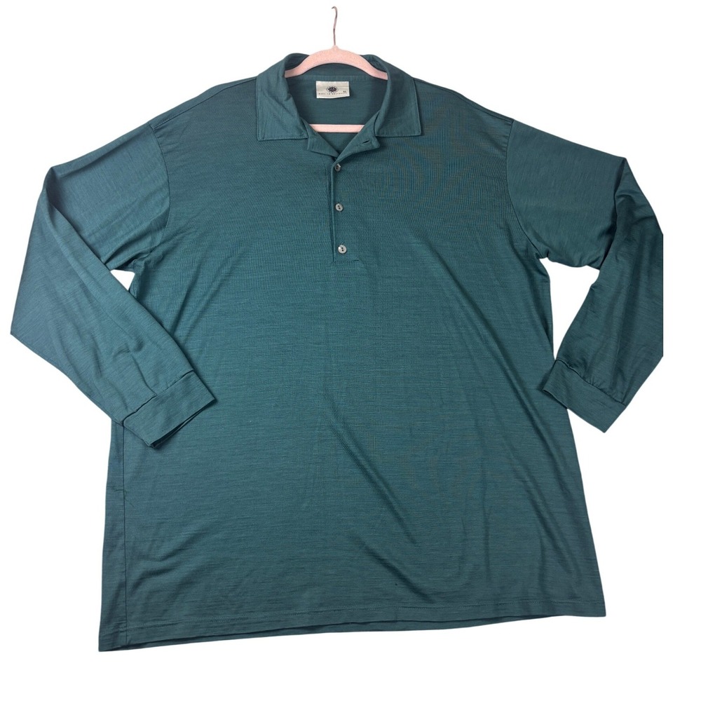 Hedrena Wool polo Shirt Mens XL‎ Teal Excellent Long Sleeve Made in Australia